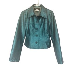 atsuro tayama metallic jacket blue button shiny retro 80 vibe sie 8 medium disco